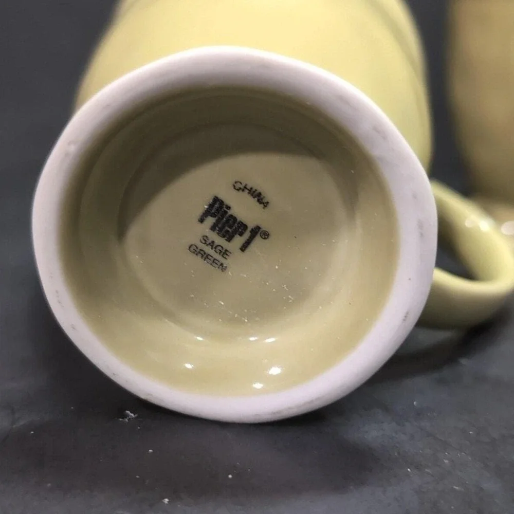 Pier 1 Sage Green Coffee Cups, Set of 2, Vintage Footed Replacement Drinkware‎